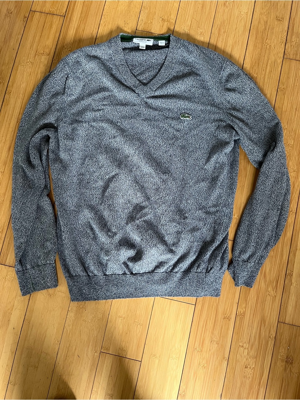 Lacoste Men's Heather blue V-Neck Sweater with Green Croc Logo